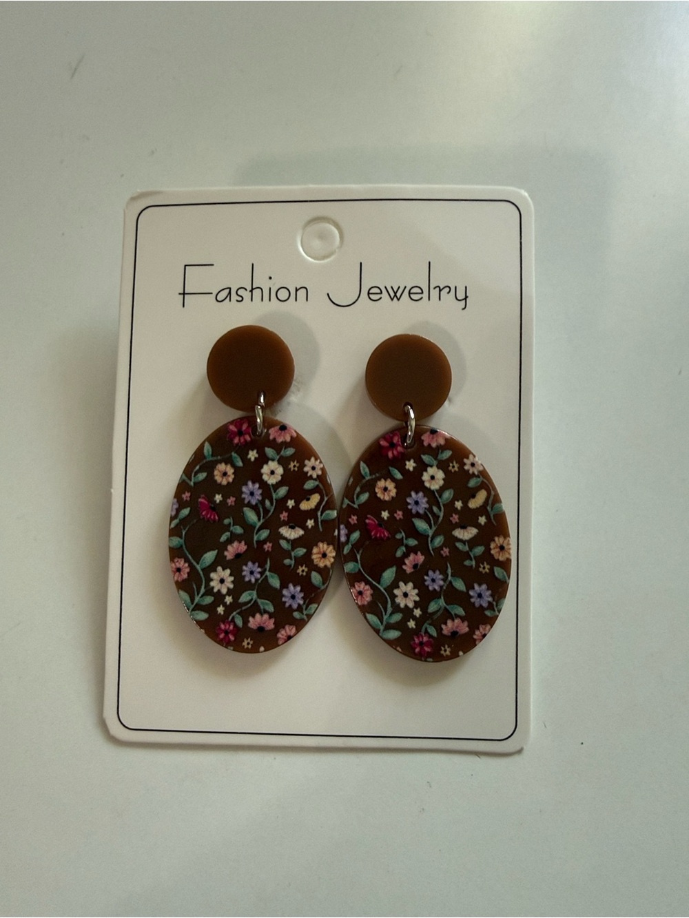 E9 Fashion Jewelry Brown Floral Oval Drop Earrings